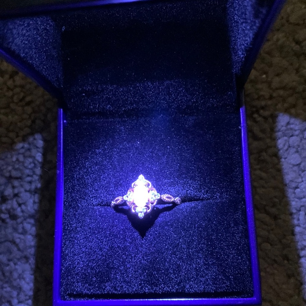 Blush and bar white fire champagne ring